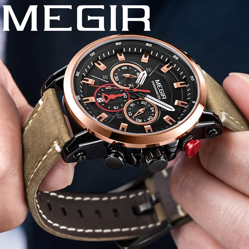 MEGIR Men Watch Top Brand Luxury Gold Chronograph Wristwatch Date Military Sport Leather Band Male Clock Relogio Masculino 2085
MEGIR Men Watch Top Brand Luxury Gold Chronograph Wristwatch Date Military Sport Leather Band Male Clock Relogio Masculino 2085
