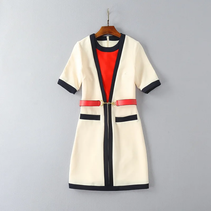 2018 Summer Runway Dress Patchwork O-Collar Sashes Apricot Short Sleeves A line Women's dress Vestidos De Festa 5071
2018 Summer Runway Dress Patchwork O-Collar Sashes Apricot Short Sleeves A line Women's dress Vestidos De Festa 5071