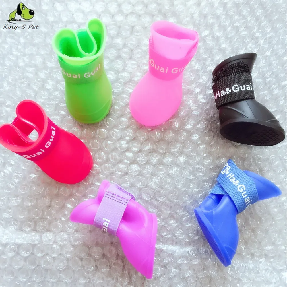 Image Colorful Dog Pet Boots PU Silica gel  Waterproof  Pet Shoes, 4pcs set  Dog s Shoes 8 Color  Available Free Shipping