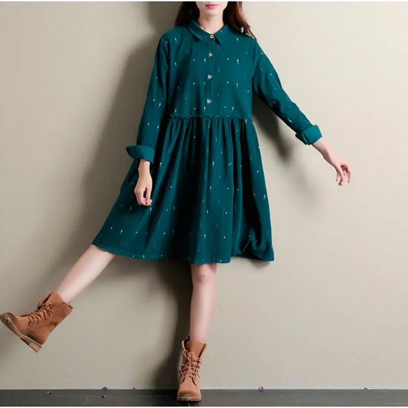 Winter Autumn Dresses Green Color Long Sleeve Casual Loose Dresses Turn Down Collar Corduroy Dress A Line Lolita Dress XL/XXL
Winter Autumn Dresses Green Color Long Sleeve Casual Loose Dresses Turn Down Collar Corduroy Dress A Line Lolita Dress XL/XXL