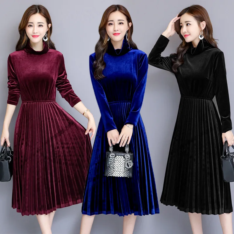 2020 autumn and winter new gold velvet dress women's ladies high collar long-sleeved long pleated M ---3XL
2020 autumn and winter new gold velvet dress women's ladies high collar long-sleeved long pleated M ---3XL