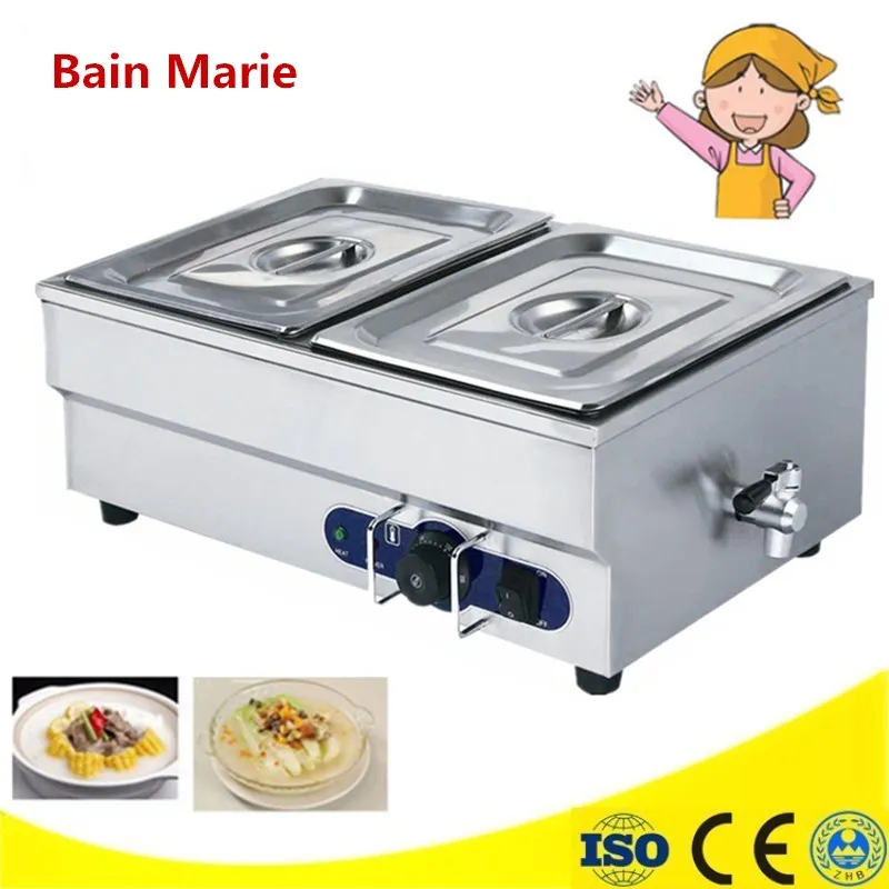 

Electric 2-Pan Bain Marie Food Warmer Countertop Soup Warmer Bain Marie Snack Equipment Electric Buffet Bain Marie Showcase