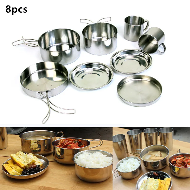 8Pcs/Set Outdoor Portable Camping Picnic Cookwares Stainless Steel Bowl Pan Cup Combination Cooking Set
8Pcs/Set Outdoor Portable Camping Picnic Cookwares Stainless Steel Bowl Pan Cup Combination Cooking Set