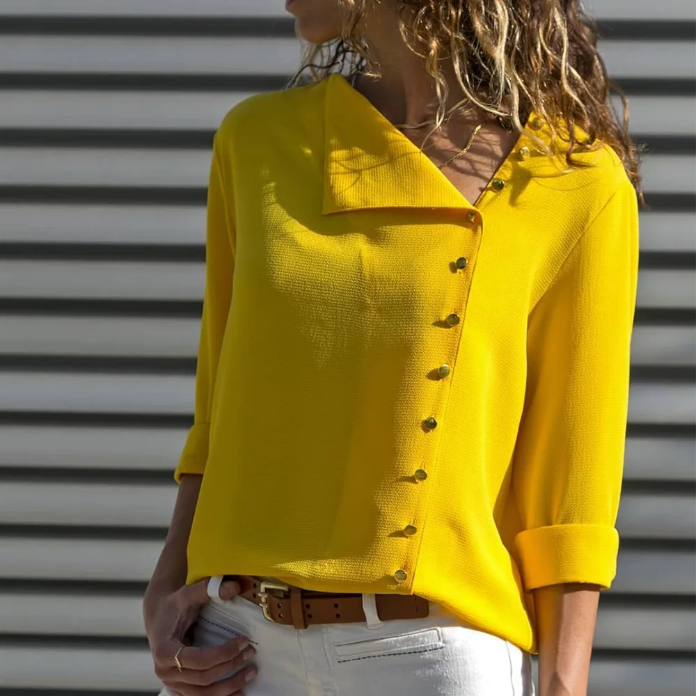 Womens Long Sleeve Tops Elegant Ladies Button Casual Top Yellow T shirt Female elegant OL Office Wear Chiffon Shirts WHOLESALE
Womens Long Sleeve Tops Elegant Ladies Button Casual Top Yellow T shirt Female elegant OL Office Wear Chiffon Shirts WHOLESALE