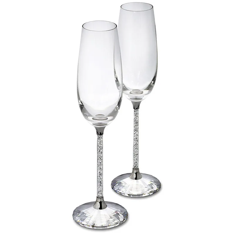 Image 250ML 2pcs Champagne Flutes Wine Glass Crystalline Luxury Wedding Party Toasting Glasses Crystal Rhinestones Design H1003