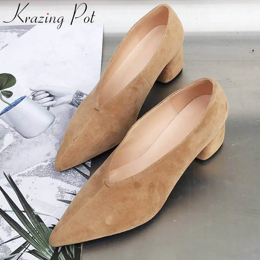 Krazing Pot elegant lady genuine leather chunky med heels slip on pumps oxford pointed toe runway dress career Spring shoes L50
Krazing Pot elegant lady genuine leather chunky med heels slip on pumps oxford pointed toe runway dress career Spring shoes L50