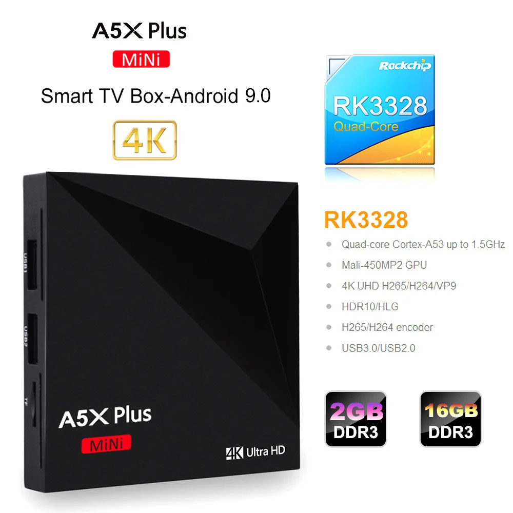 A5X Plus mini TV Box Android 9.0 Smart RK3328 Quad Core 4K box Android HDR10 USB3.0 2G/16G Mini PC DLNA WiFi LAN HD Media Player
A5X Plus mini TV Box Android 9.0 Smart RK3328 Quad Core 4K box Android HDR10 USB3.0 2G/16G Mini PC DLNA WiFi LAN HD Media Player