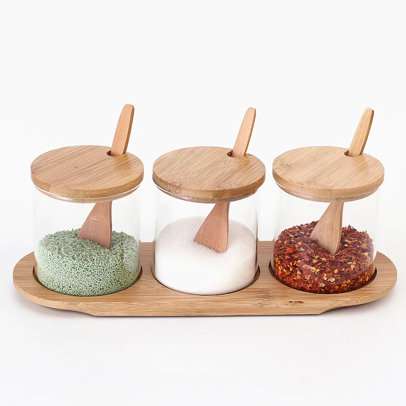 300ML kitchen Spice Pots Bowls With Spoon & Wooden Box and Bamboo Cover - Storage Container Condiment Jars Glass Seasoning Rack
300ML kitchen Spice Pots Bowls With Spoon & Wooden Box and Bamboo Cover - Storage Container Condiment Jars Glass Seasoning Rack