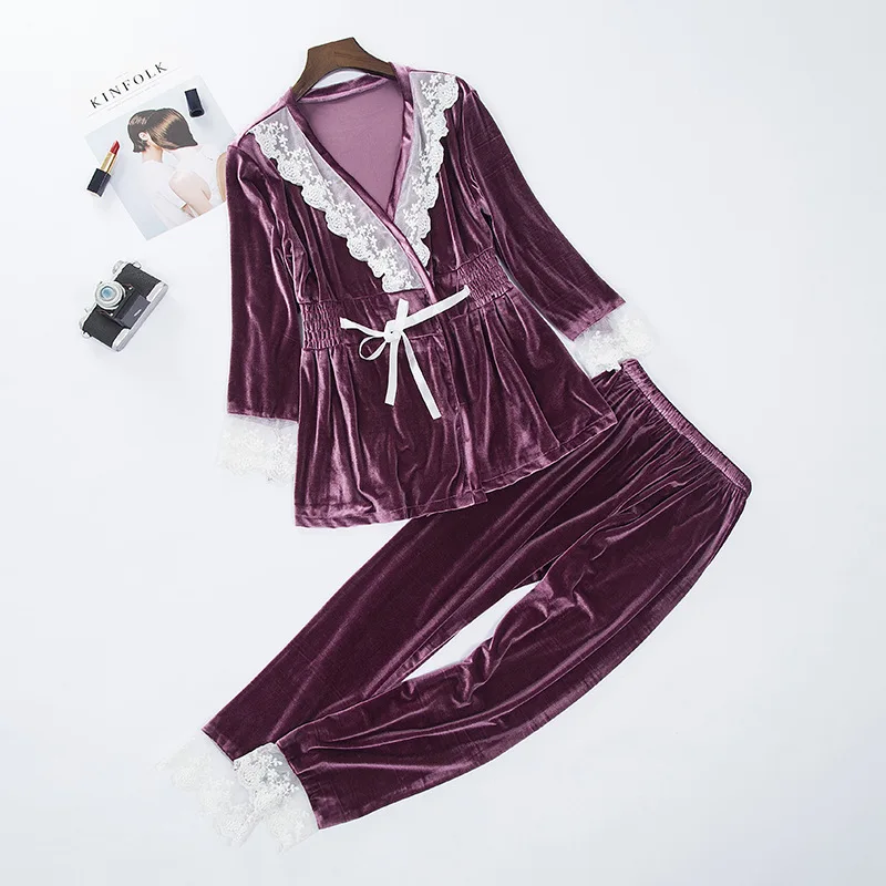 2019 pajama sets women Velvet Lace Ladies Nightgown Long Sleeves Home Wear Two Piece Set lingerie sexy pajamas pyjamas mujer
2019 pajama sets women Velvet Lace Ladies Nightgown Long Sleeves Home Wear Two Piece Set lingerie sexy pajamas pyjamas mujer