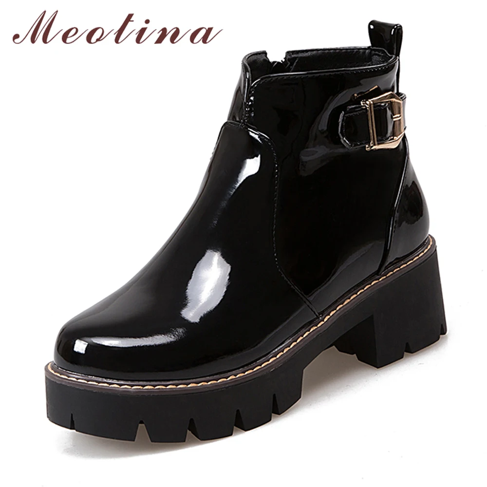 Meotina Ankle Boots Winter Women Boots Patent Leather Med Heel Short Boots Buckle Platform Square Heel Shoes Zipper Plus Size 43
Meotina Ankle Boots Winter Women Boots Patent Leather Med Heel Short Boots Buckle Platform Square Heel Shoes Zipper Plus Size 43