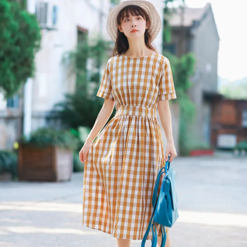 Mori girl summer midi plaid dress 2019 new arrival fashion women O-Neck casual cotton linen dress elegant lady vestidos
Mori girl summer midi plaid dress 2019 new arrival fashion women O-Neck casual cotton linen dress elegant lady vestidos