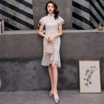 Lace Sleeve White Asymmetrical Trumpet Elegant Lady Cheongsam Flare Sleeve Evening Party Chinese Dress Plus Size 3XL Vestidso
Lace Sleeve White Asymmetrical Trumpet Elegant Lady Cheongsam Flare Sleeve Evening Party Chinese Dress Plus Size 3XL Vestidso