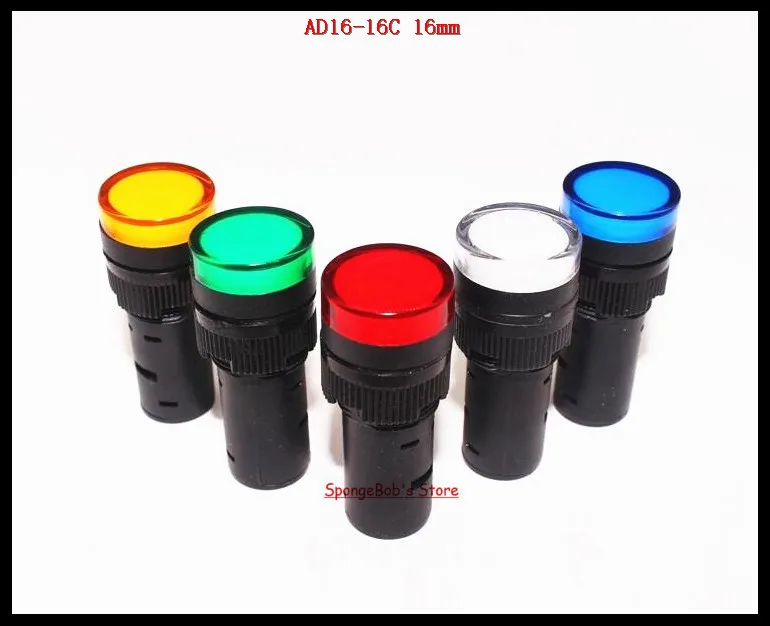 

10-20 pcs/Lot Mixed Color AC/DC 12V,24V,110V, AC220V AD16-16C 16mm Mount Size LED Power Indicator Signal Light Pilot Lamp