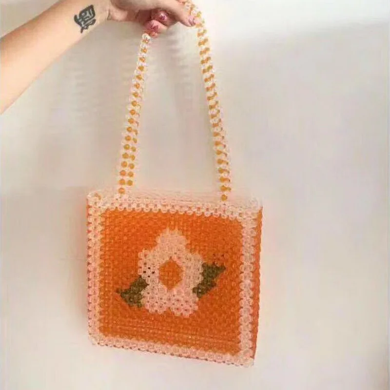 Kawaii Flower Beaded Bag Hand-woven Orange Girls Shoulder Bag Summer Clear Transparent Causal Tote Vintage Chic Handbags Small
Kawaii Flower Beaded Bag Hand-woven Orange Girls Shoulder Bag Summer Clear Transparent Causal Tote Vintage Chic Handbags Small