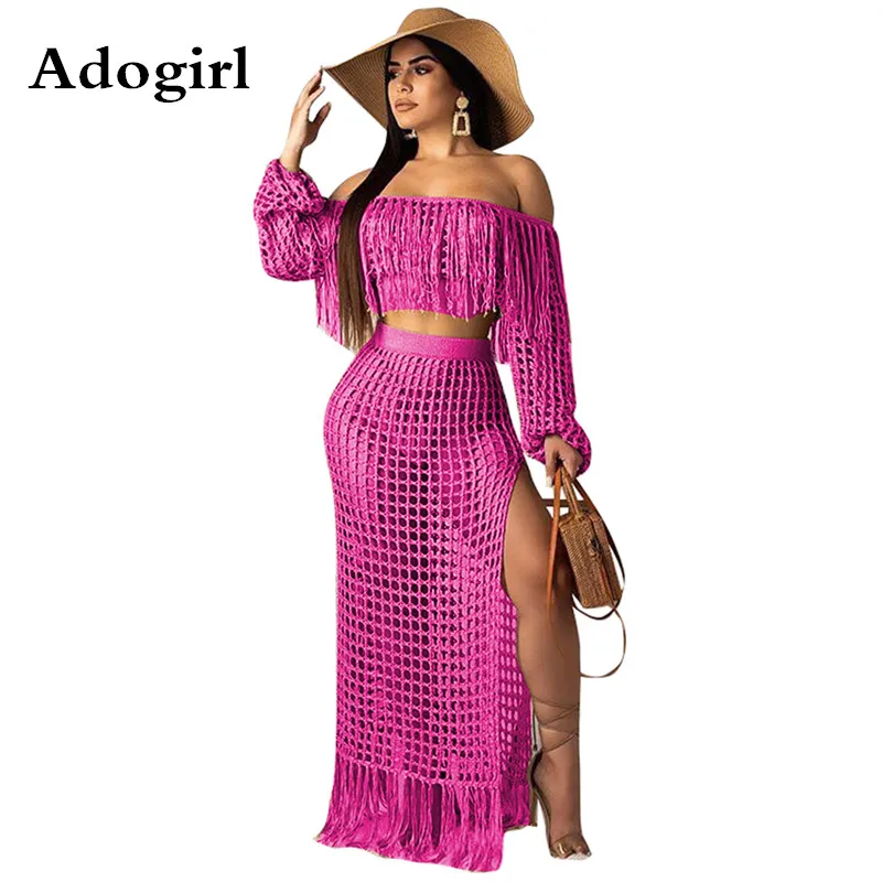 Fishnet Mesh Grid See Though Tassel Two Piece Set Off Shoulder Crop Top And Side Split Maxi Skirts Beach Long Dress Suit
Fishnet Mesh Grid See Though Tassel Two Piece Set Off Shoulder Crop Top And Side Split Maxi Skirts Beach Long Dress Suit