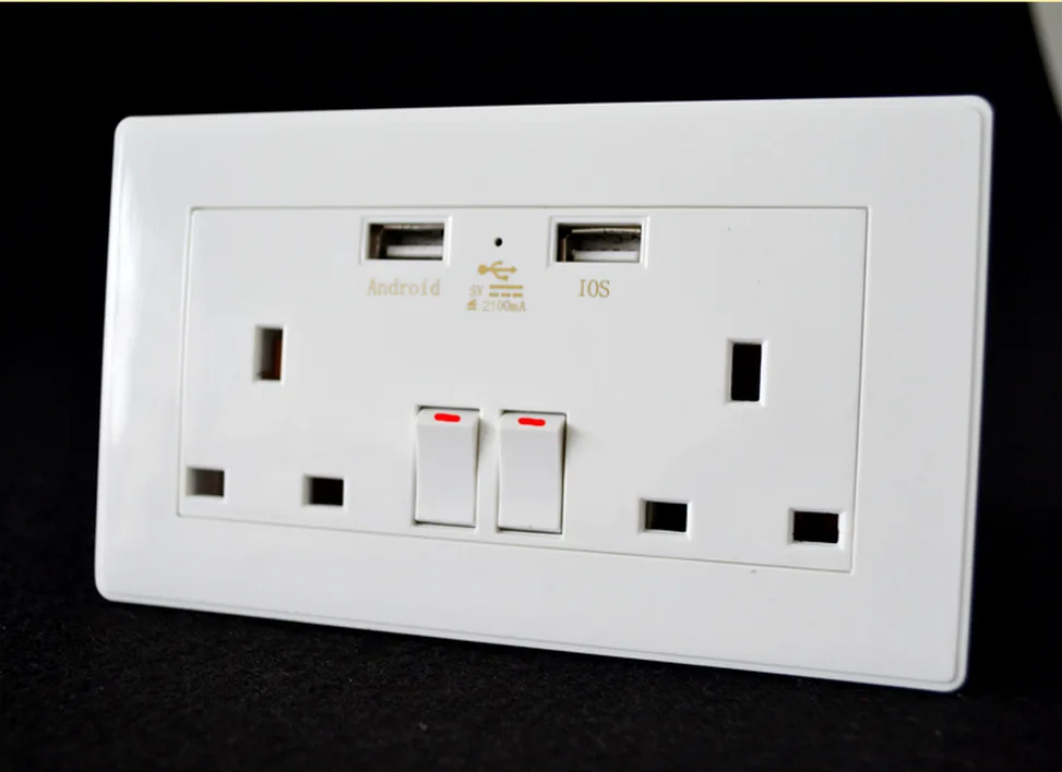 Электрическая настенная розетка с двумя USB-портами 146*86*35 мм | Электроника