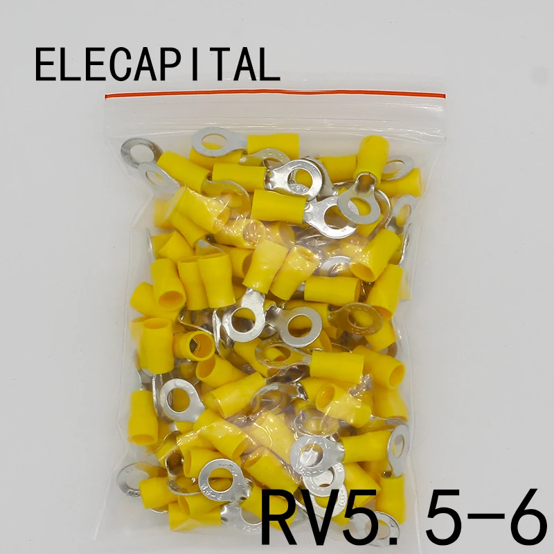 

RV5.5-6 Yellow Ring insulated terminal cable Crimp Terminal suit 4-6mm2 Cable Wire Connector 100PCS/Pack RV5-6 RV