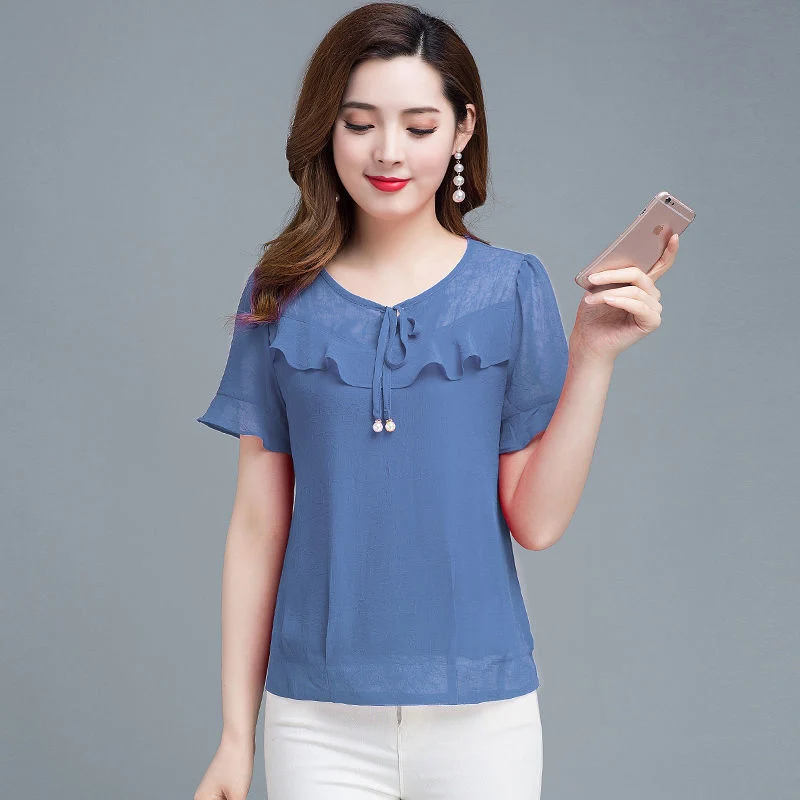 Women Spring Summer Style Chiffon Blouses Shirts Lady Casual Ruffles Decor V-Neck Short Sleeve Blusas Tops DF2785
Women Spring Summer Style Chiffon Blouses Shirts Lady Casual Ruffles Decor V-Neck Short Sleeve Blusas Tops DF2785