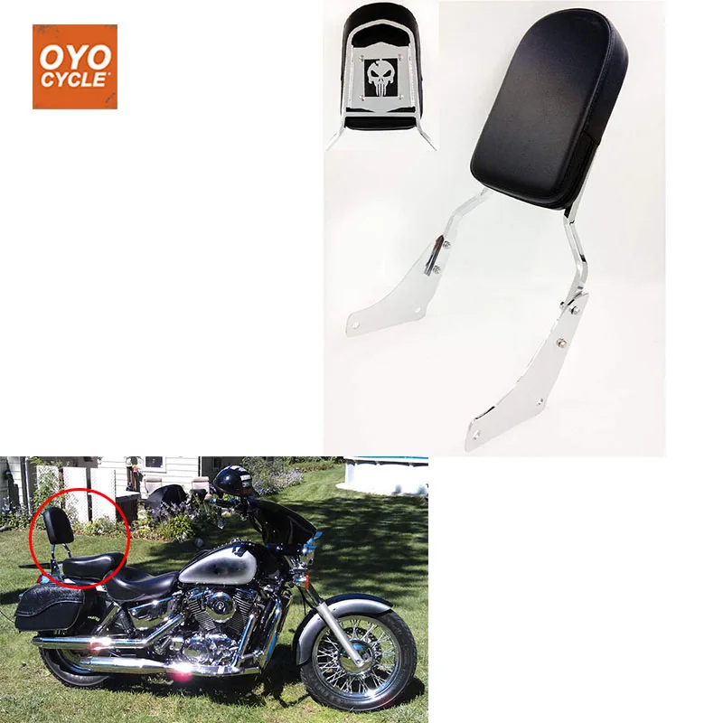 

For 95-10 Honda ACE 1100 Tourer Motorcycle Skull Rear Backrest Passenger Sissy Bar Leather Pad Chrome 1995 1996 1997-2010