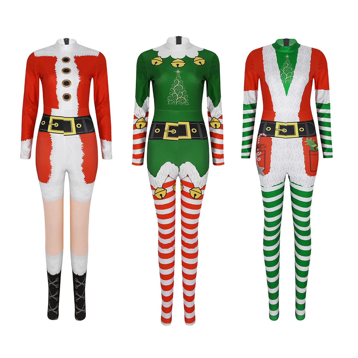 Cosplay&ware Tiaobug Women Long Sleeve Print Design Christmas Elf Costume Bodysuit Jumpsuit Female Xmas Fancy Cosplay Party Bodycon Catsuit 15 Cosplay&ware Tiaobug Women Long Sleeve Print Design Christmas Elf Costume Bodysuit Jumpsuit Female Xmas Fancy Cosplay Party Bodycon Catsuit -Cosplayware Store