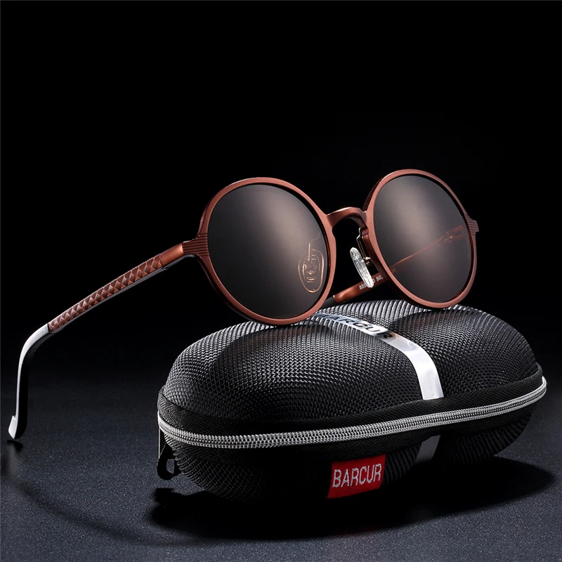 BARCUR Hot Black Goggle Men's Round Sunglasses Luxury Brand BC8565