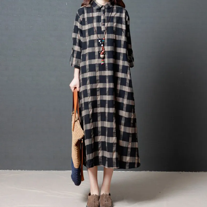 Mferlier Linen Shirt Dress Women Plaid Dresses Female Clothing Lady Elegant Large Size Big Loose Vintage Long Dresses
Mferlier Linen Shirt Dress Women Plaid Dresses Female Clothing Lady Elegant Large Size Big Loose Vintage Long Dresses