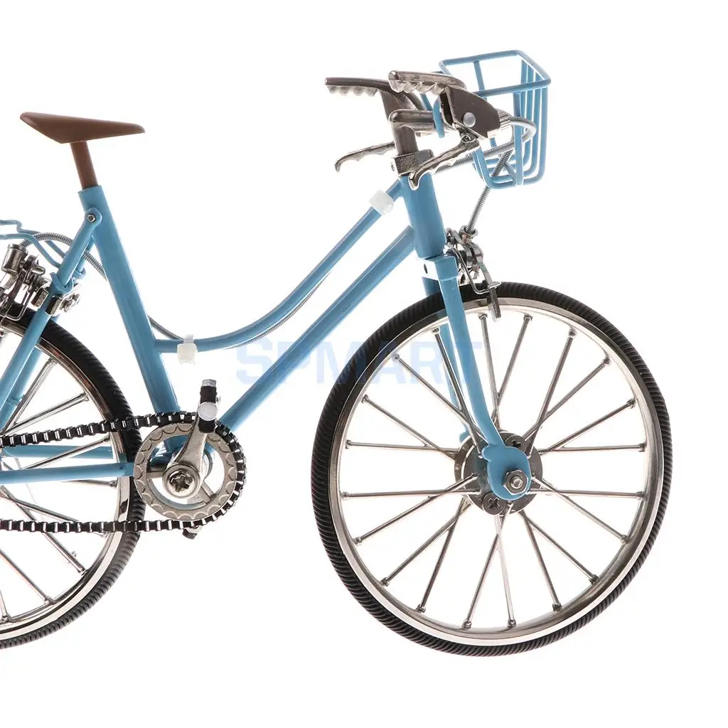 1:10 Scale Alloy Diecast Racing Bike w/Basket & Seat Model Replica Bicycle Cycling Toy Collection Blue