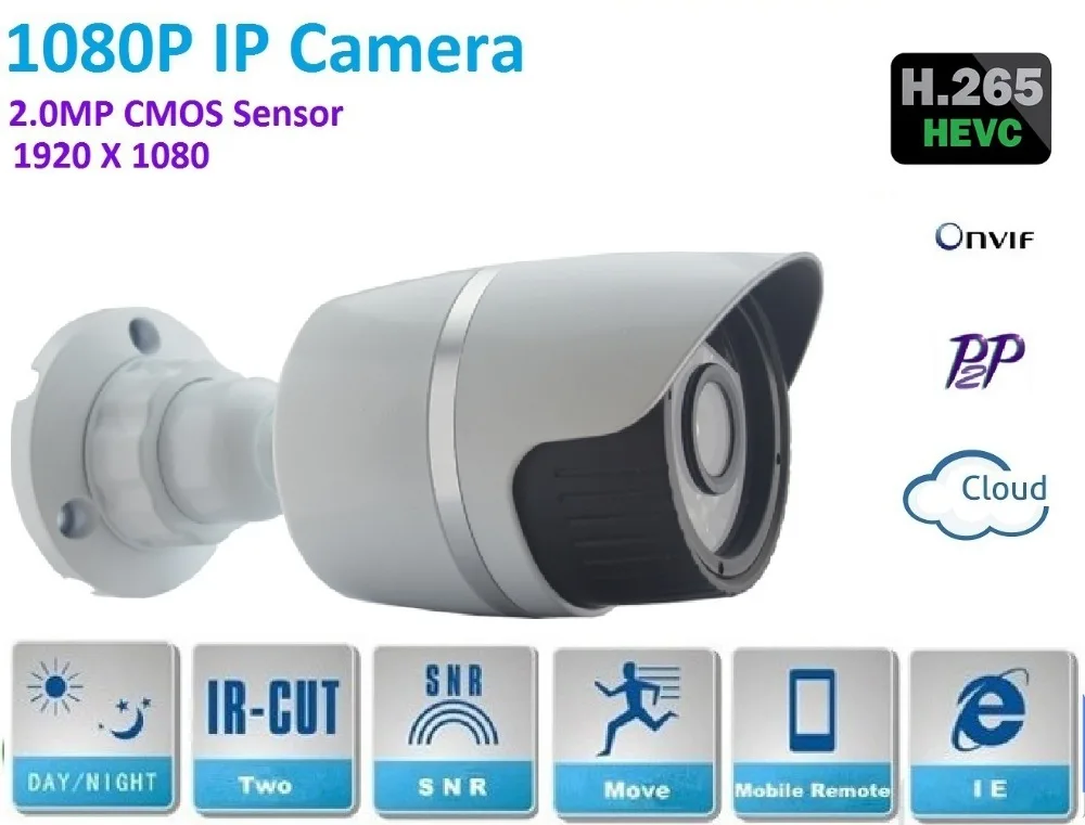 Фото Новый type1920 * 1080 P H.265 2.0 Onvif HD IP Камера P2P Warterproof Открытый ИК- ночное видение сети |