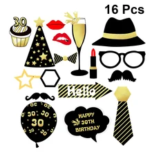 16 piezas feliz 30 cumpleaños fiesta decoraciones adulto 30 años foto accesorios pegatinas Set fiesta Photobooth accesorios suministros de combinación(China)