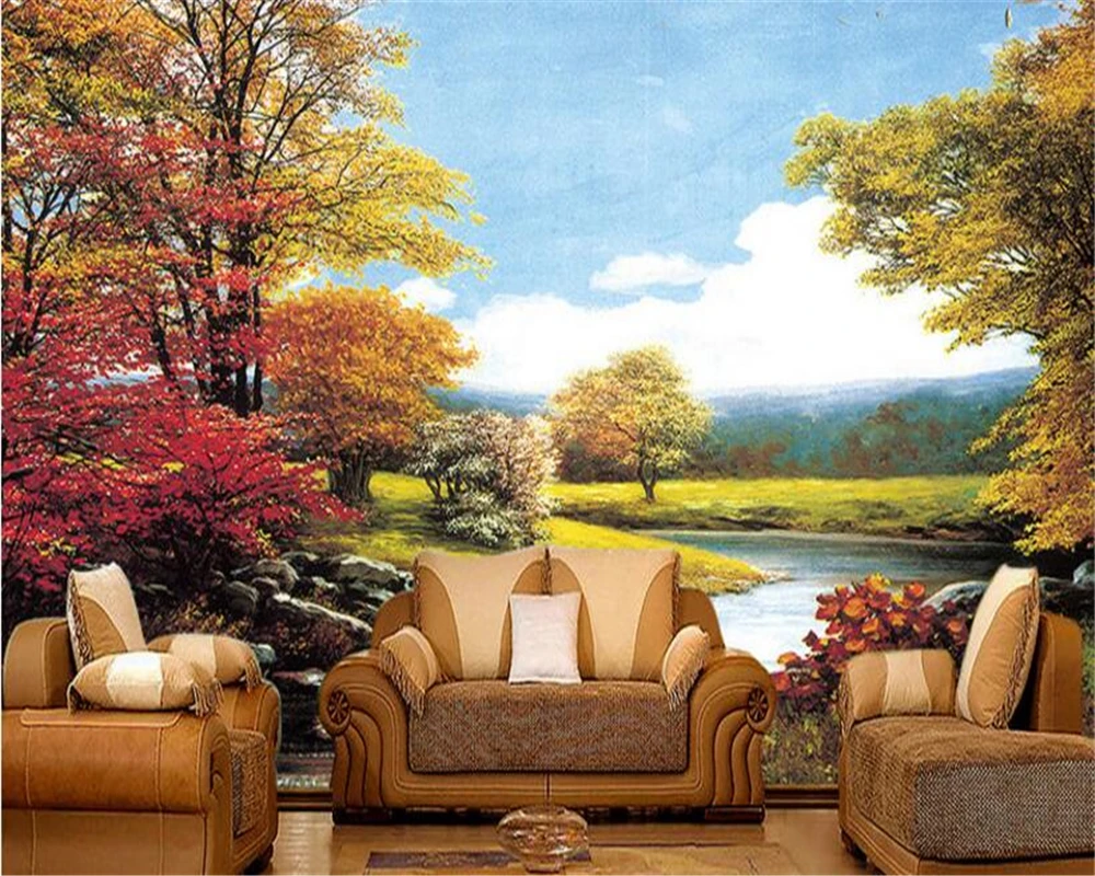 

beibehang wallpaper for walls 3 d Senior landscape painting decorative painting wallpaper Maple living room sofa TV background