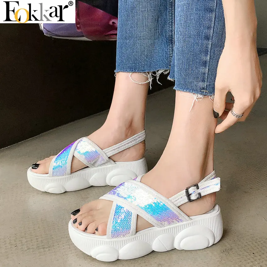 Eokkar 2019 Women Sandals Platform Peep Toe All Match Summer Shoes Ankle Strap Wedges Heel Glitter Ladies Pumps Plus Size 34-45
Eokkar 2019 Women Sandals Platform Peep Toe All Match Summer Shoes Ankle Strap Wedges Heel Glitter Ladies Pumps Plus Size 34-45