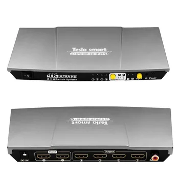Tesla smart Aluminum High Quality UHD 4K 2 In 4 Out HDMI Switch Splitter 2x4 with SPDIF Output IR, Gray
Tesla smart Aluminum High Quality UHD 4K 2 In 4 Out HDMI Switch Splitter 2x4 with SPDIF Output IR, Gray