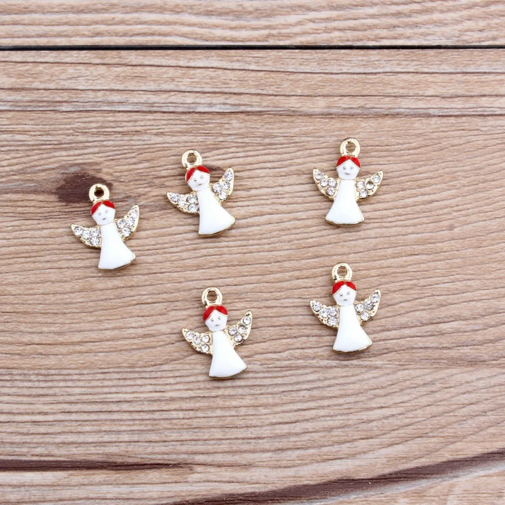 White Christmas Rhinestone Angel Pendant 15*16mm Enamel Gold Charms DIY Jewelry Accessories For Handmade Necklace Keychains
White Christmas Rhinestone Angel Pendant 15*16mm Enamel Gold Charms DIY Jewelry Accessories For Handmade Necklace Keychains