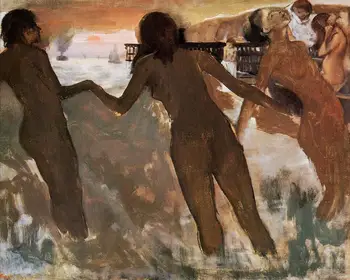 High quality Oil painting Canvas Reproductions Peasant Girls Bathing in the Sea at Dusk (1875) By Edgar Degas hand painted