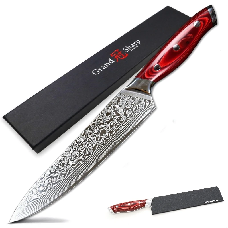 8 Inch Japanese Damascus Chef Knife VG-10 stainless steel Damask Kitchen Kniives Pakka red Handle sharp professional cooking
8 Inch Japanese Damascus Chef Knife VG-10 stainless steel Damask Kitchen Kniives Pakka red Handle sharp professional cooking