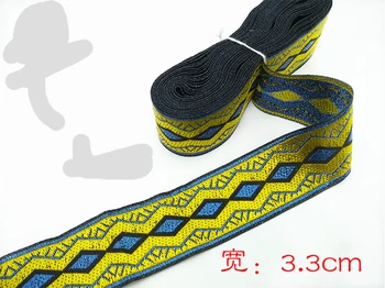 

Elegant blue rhombus 3.3cmx 7Meter Embroidery Webbing lace Polyester Woven Jacquard Ribbon DIY Clothing belt Accessories
