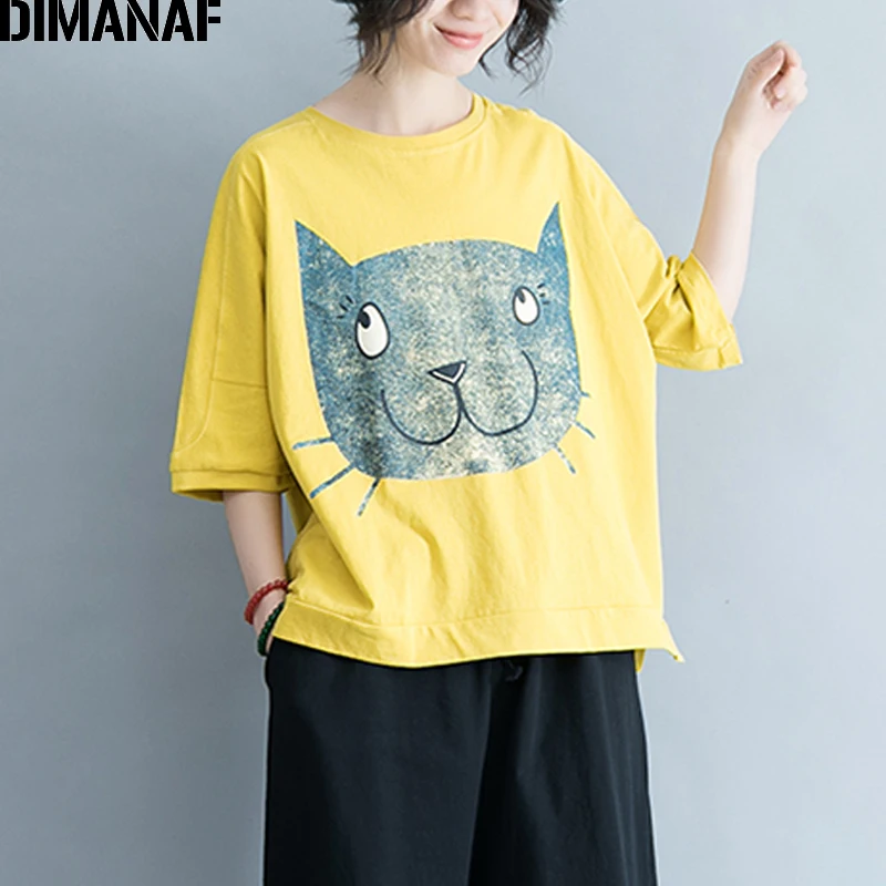 DIMANAF Women T-Shirt Summer Plus Size Cotton Linen Basic Tops Thin Print Cat Female Casual Loose Tees Yellow Large tshirt 2018
DIMANAF Women T-Shirt Summer Plus Size Cotton Linen Basic Tops Thin Print Cat Female Casual Loose Tees Yellow Large tshirt 2018
