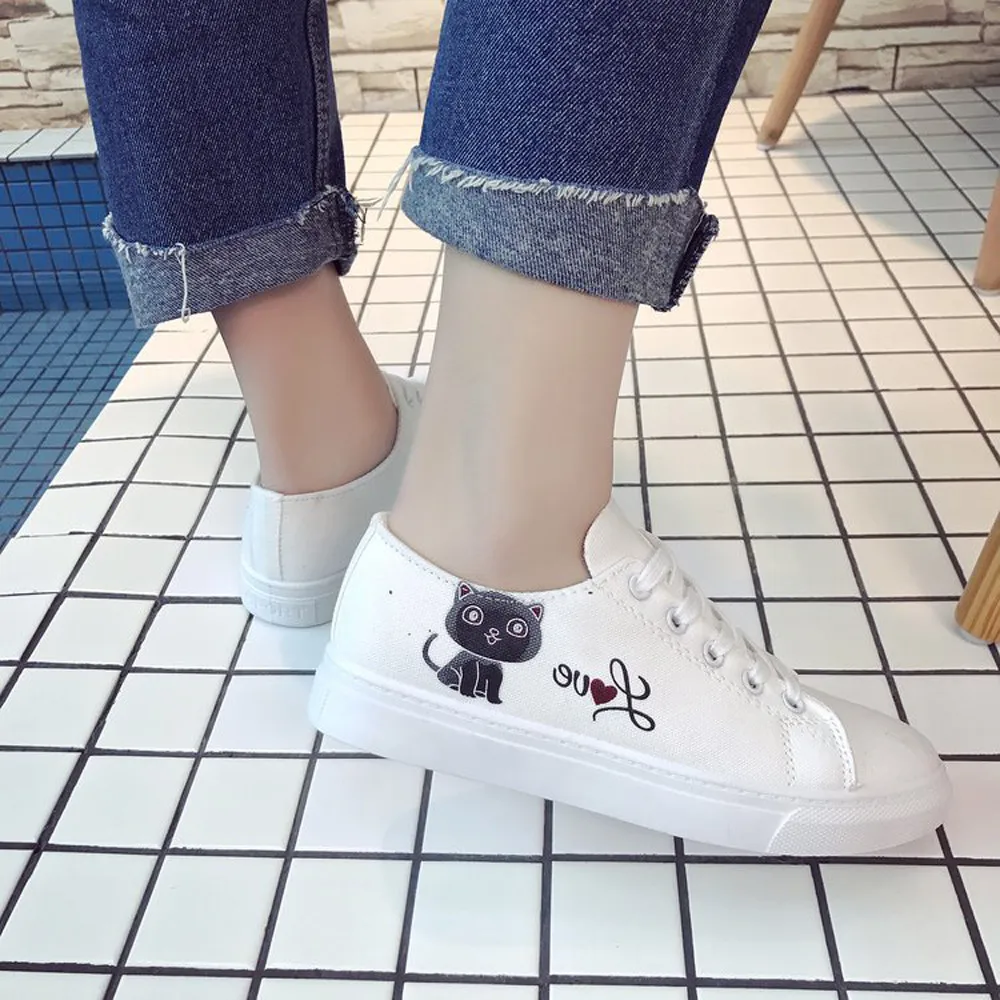 Shoes Women Fashion Women's Cat Canvas Cross Tied Casual Shoe Skate Shoes Canvas Sneakers Girls Sweet Flats sapato feminino A6
Shoes Women Fashion Women's Cat Canvas Cross Tied Casual Shoe Skate Shoes Canvas Sneakers Girls Sweet Flats sapato feminino A6