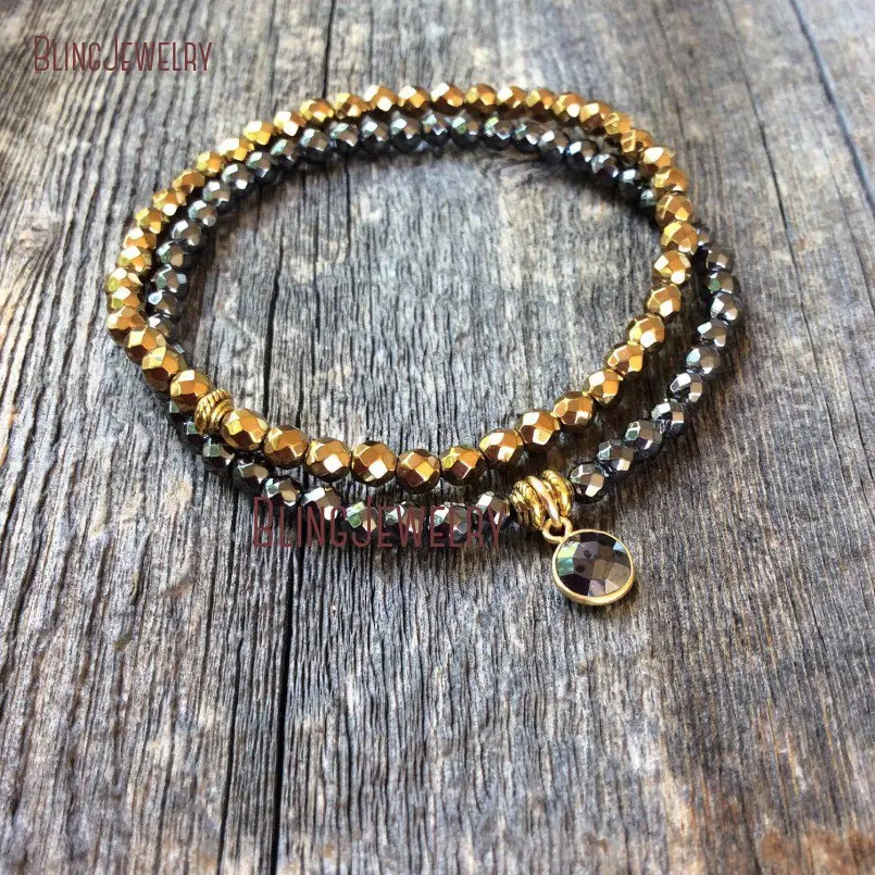Dull Faceted Hematite Beads Bracelet Crystal Bezel Charm Set of 2 Stacking SE19099
Dull Faceted Hematite Beads Bracelet Crystal Bezel Charm Set of 2 Stacking SE19099