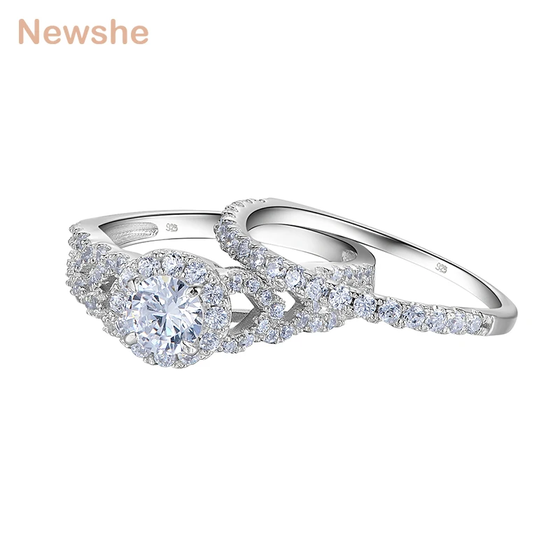 Newshe 2 предмета обручальное кольцо набор Классический ювелирный 1.5Ct AAA CZ Твердые 925