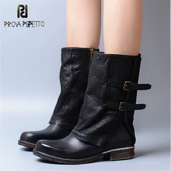 Prova Perfetto Autumn Winter Real Leather Patchwork Buckle Strap Knight Boots Women Square Toe Zipper-Side Low Heel Short Boots
Prova Perfetto Autumn Winter Real Leather Patchwork Buckle Strap Knight Boots Women Square Toe Zipper-Side Low Heel Short Boots