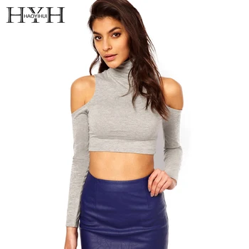 HYH HAOYIHUI Solid Gray Women T-shirt Cold Shoulder High Collar Long Sleeve Crop Tops Streetwear Sexy Casual Elasticity T-shirt
HYH HAOYIHUI Solid Gray Women T-shirt Cold Shoulder High Collar Long Sleeve Crop Tops Streetwear Sexy Casual Elasticity T-shirt