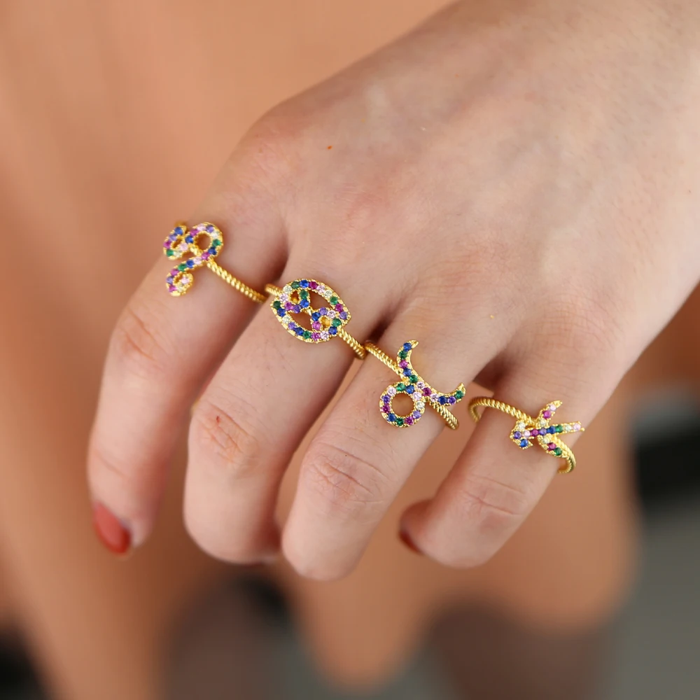 Summer fashion jewelry 12 constellations Zodiac Sign Rings gold filled rainbow colorful cz Women charm engagement wedding Ring
Summer fashion jewelry 12 constellations Zodiac Sign Rings gold filled rainbow colorful cz Women charm engagement wedding Ring