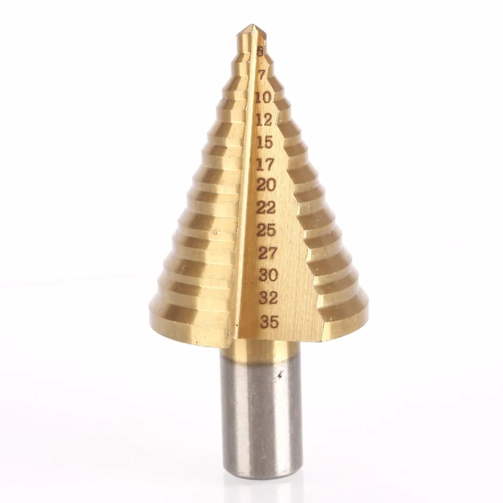 

HSS Step 5-35mm 13 Steps Cone Drill Bit Cutter Taper Triangular Shank Tool #235203