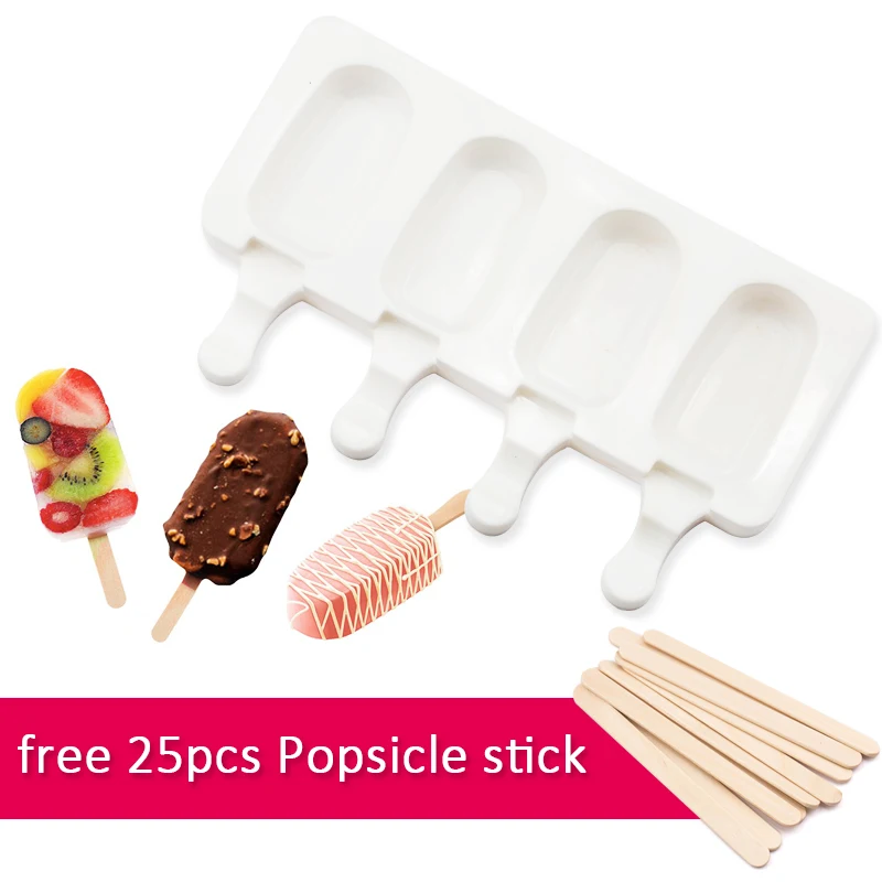 Силиконовая форма для мороженого десертная с деревянными палочками 4 вида 25 шт.