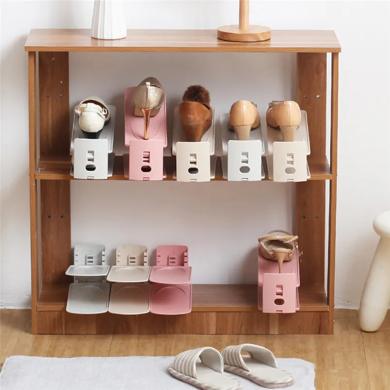 Shoes Organizer Rack Standing Display Storage Racks Space-Saving Plastic Double Layers Home Shop Wardrobe Supplies R03 (4)
