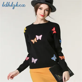 LDHTZKCX Butterfly Embroidery Long-sleeved Sweaters Female 2018 Autumn-winter Sweet Black Loose Knitted Pullovers Sweaters LD487
LDHTZKCX Butterfly Embroidery Long-sleeved Sweaters Female 2018 Autumn-winter Sweet Black Loose Knitted Pullovers Sweaters LD487