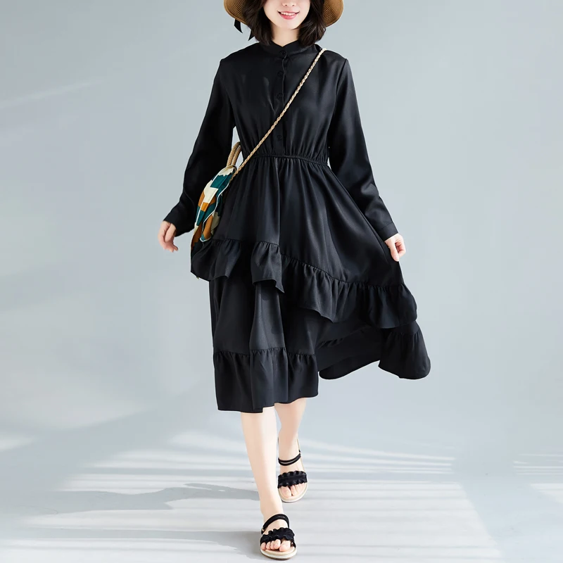 Fashion 2019 New Women Dresses Casual Cotton Spring Summer Black Slim Dress Long Sleeve Stand Collar Ruffles Loose Blouse Dress
Fashion 2019 New Women Dresses Casual Cotton Spring Summer Black Slim Dress Long Sleeve Stand Collar Ruffles Loose Blouse Dress