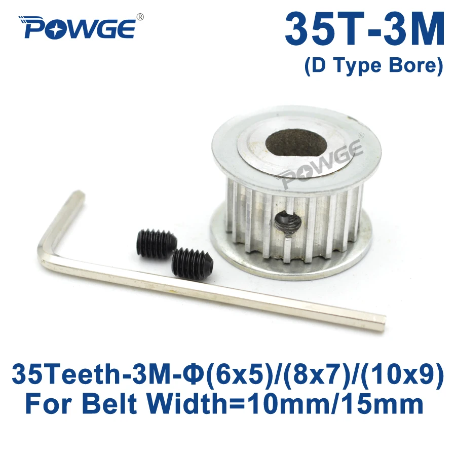 

POWGE 35 Teeth HTD 3M Synchronous Pulley D Type Bore 6x5/8x7/10x9mm for Width 10/15mm 3M Timing belt HTD3M 35Teeth 35T
