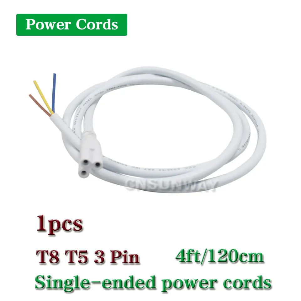 Power Cords T8 T5 Connector 3 Pin Single-ended Power Cords 4ft 120cm 1200mm Power Cable For Integrated Led Tube Lights 1pcs
Power Cords T8 T5 Connector 3 Pin Single-ended Power Cords 4ft 120cm 1200mm Power Cable For Integrated Led Tube Lights 1pcs